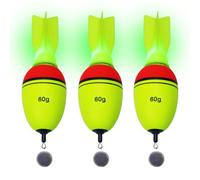 CWSDXM LED Fishing Float Bobbers, Green & Red Lighted Rocket-Indicator Bobbers Glow in the Dark with Button Battery for Night Fishing(60g)