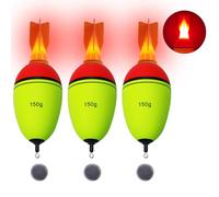 CWSDXM LED Fishing Float Bobbers, Green & Red Lighted Rocket-Indicator Fishing Bobbers Glow in the Dark with Button Battery for Night Fishing(150g)