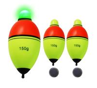 CWSDXM Light-Up EVA Slip Bobbers, Lighted Foam Bobbers Green & Red LED Lights Night Fishing with Cell Battery Included (RED-Yellow 150G LED FLOAT-2PCS)