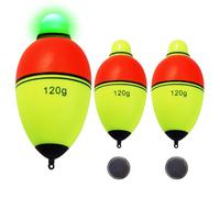 CWSDXM Light-Up EVA Slip Bobbers, Lighted Foam Bobbers Green & Red LED Lights Night Fishing with Cell Battery Included (RED-Yellow 120G LED FLOAT-2PCS)