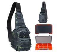 CWSDXM Sling Fishing Backpack Waterproof, Compact On-The-Go Tackle Bag with 2 Boxes, Camo Black Khaki