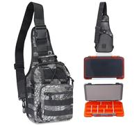CWSDXM Sling Fishing Backpack Waterproof, Compact On-The-Go Tackle Bag with 2 Boxes, Camo Black Khaki, Black With Two Tackle Boxes, 11.02 x 11.02 x 5.12 inches, Outdoor
