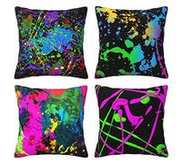 CWTYEOXE Glow in Dark Splatter Neon Throw Pillow Covers Pillow Case Invisible Zipper Set of 4 Cushion Cases 18 x 18 Inches for Couch Sofa Car Bedroom Living Room Farmhouse