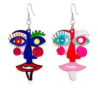 CWVHQ 2 Pairs Abstract Geometric Face Earrings Hollow Earrings Lady Body Face Form Aesthetic Dangle Earring Quirky Edgy Fun Weird Jewelry for Women, Acrylic