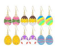 CWVHQ 6 Pairs Easter Earrings for Women Cute Egg Rabbit Acrylic Earrings Rainbow Egg Dangle Earrings for Women Rabbit Easter Jewelry, Metal