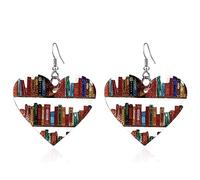 CWVHQ Statement Heart Bookshelf Drop Earrings Double-Sided Acrylic Dangle Earrings For Women Librarian Teacher Student Graduation Back To School Jewelry, Acrylic