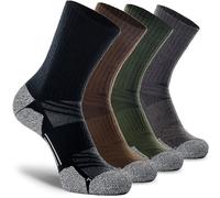 CWVLC Men's Crew Walking Socks, 4-Pack Mid Weight Cushioned Cosy Welly Nordic Boot Socks for Hiking Hunter Camping Travel Trekking, Anti Blister Arch Compression, XX-Large, Black Grey Green Brown