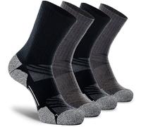 CWVLC Women's Hiking Socks, 4-Pack Performance Full Cushion Walking Crew Boot Socks for Hunting Work Outdoor Sports, Moisture Wicking Mid Weight Winter Warm Arch Compression, Medium, Black Gray
