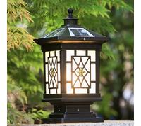 CWVYKNP Modern Chinese Style Solar Post Lights Outdoor Pillar Cap Light Three Light Modes Industrial Bollard Pillar Light Waterproof Column Cap Fixture for Villa Garden Pathway Landscape Decor