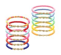 CWWYQ 12 Pcs Friendship Bracelets, Preppy Colorful Bracelet for Girls, Handmade Braided Children Bracelets, BFF Adjustable Heart Clay Beads Set for Summer Surfer Beach Party Accessories