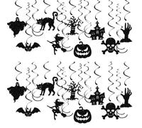 CWWYQ 2 Pcs Halloween Hanging Decorations, Indoor Hanging Ceiling Strings Decor, Hanging Swirl Bats Skull Spider Halloween Decorations Holiday Decor Supplies, Black Ceiling Paper Streamer Backdrop