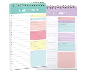 CWWYQ 2 Pcs To Do List, A5 Daily Planner Notepad, Task Planner Double Sided Spiral Notebook, Daily Task List Pad for Work Study Productivity for Work Office Home (Purple, Green)