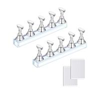 CWWYQ 4 Pcs Nail Stand, Nail Stuff, Double-sided Nails Stickers, Magnetic Practice Stands with Reusable Adhesive Putty Clay for False Nails Tip Manicure Tool (Silver)