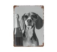 CWXBXQQ Beagle Holding Champagne Wall Art, Black And White PrintWall Decor Art Metal Tin Poster Modern Bar Decorations40x30cm