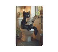 CWXBXQQ Black Cat Sitting on The Toilet And Reading NewspaperWall Decor Art Metal Tin Poster Modern Bar Decorations30x20cm
