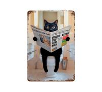 CWXBXQQ Black Cat Sitting on Toilet And Reading NewspaperWall Decor Art Metal Tin Poster Modern Bar Decorations30x20cm