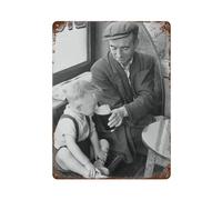 CWXBXQQ Boy Sips His First Beer Wall Art, Dad And Son in Pub, Black And White PrintWall Decor Art Metal Tin Poster Modern Bar Decorations40x30cm