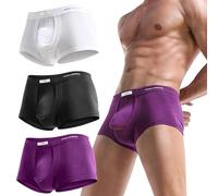 CWXKGL Men'S Underwear 3 Pairs Men's Boxer Briefs Double Pocket Support Separated Scrotum Sports Fitness Briefs-balck White Purple-m