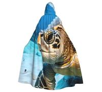 CWYHDUDOH Big Sea Turtle Print Fits Full Length Hooded Unisex Cloak For Halloween Cosplay Renaissance Festivals