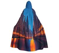 Cwyhdudoh Chicago Night Print Adult Hooded Cloak 190cm Costume Halloween Christmas Carnival Role Play Theme