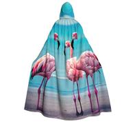 Cwyhdudoh Flamingo Beach Print Adult Hooded Cloak 190cm Costume Halloween Christmas Carnival Role Play Theme