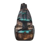 CWYHDUDOH New York Manhattan Bridge NightPrint Cross Chest Bag for Men Women Daily Commute Hiking Gym Diagonally Sling Backpack
