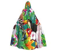 CWYHDUDOH Tropical Birds And Plant Leaf Print Fits Full Length Hooded Unisex Cloak For Halloween Cosplay Renaissance Festivals