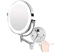 CWZMQK Bathroom Shaving Wall Mounted Inch Makeup with LED Lights True Image and x5 Magnified Vanity Mirror Rotation Extendable Arm Chrome Dimming Touch BS Color Di (Colo