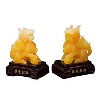 CWZMQK Feng Shui Statues, Kylin Sculptures Home Decoration Wealth Lucky Ornaments Decor Housewarming Congratulatory,Yellow Happy house