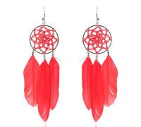 CWZZWS 1Pairs Bohemian Feather Earrings For Women -Irregular Geometric Hollow Round Hand-Wound Rope Feather Earringss,Ethnic Long Feather Fringe Curved Needle Fashion Dangle Earring ui