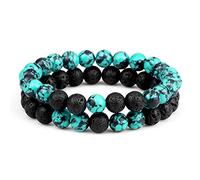 CWZZWS 2pcs couple distance lava rock beaded natural stone malachite hematite strand yoga bangles lover wrist