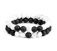 CWZZWS 2pcs couple distance lava rock beaded natural stone malachite hematite strand yoga bangles lover wrist