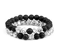 CWZZWS 2pcs couple distance lava rock beaded natural stone malachite hematite strand yoga bangles lover wrist