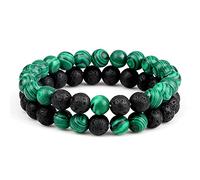 CWZZWS 2pcs couple distance lava rock beaded natural stone malachite hematite strand yoga bangles lover wrist