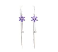 CWZZWS 925 Silver Earrings for Women, Amethyst Flower Dangle Earrings, Long Chain Tassel Drop Earrings, Fashion Pull Through Drop Earrings, Jewelry Gift for Women