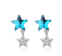 CWZZWS 925 Sterling Silver Crystal Double Star Dangle Earring, cubic zirconia stars drop Earrings, Dainty stud Dangling Earrings, Jewelry Gift for Women