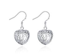 CWZZWS 925 Sterling Silver Filigree Hollow Heart Drop Earring, Love Heart Dangle Earrings, Dainty Hook Dangling Earrings, Jewelry for Women Wedding Party