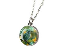 CWZZWS 925 Sterling Silver Hummingbird Necklace For Women And Men, 1pc Hummingbird Necklaces Sparrow Bird and Flower Two-Sided Glass Pendant Chains Necklace, Cute Animal Jewelry