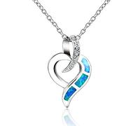 CWZZWS 925 Sterling Silver Necklace Made Blue Fire Opal Heart Pendants Necklace For Women Fine Jewelry