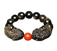 CWZZWS Bracelets，Beaded Bracelets Feng Shui Wealth Natural Golden Obsidian Bracelet Double Pixiu Bracelet Attract Money Good Political Luck Fortune Talisman Peace Prospertity,Gold Tiger Eye