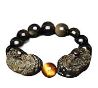 CWZZWS Bracelets，Beaded Bracelets Feng Shui Wealth Natural Golden Obsidian Bracelet Double Pixiu Bracelet Attract Money Good Political Luck Fortune Talisman Peace Prospertity,Gold Tiger Eye