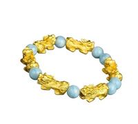 CWZZWS Bracelets，Beaded Bracelets Feng Shui Yaguang Gold Pixiu Anti evil Wealth Bracelet, Sea Blue Gem, Rare Crystal Gem, Blue Bracelet, Auspicious Talisman 8mm, Lucky Fortune for Women