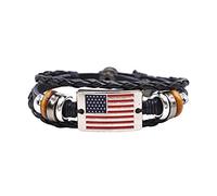 CWZZWS Bracelets Vintage Snap Buckle Braided Red White Blue Flag Beaded Leather Bracelet Gwf-a1000