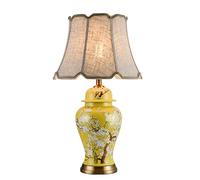 CWZZWS Ceramics Table Lamp Hand Painted Bedroom Bedside Lamp Creative Flower And Bird Design Ginger Jar Lamp Mid Century All Copper Table Lamp For Living Room End Table(B)