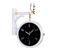 CWZZWS Creative Nordic Double Sided Wall Clock Stand Outside Home Decoration Clocks Wall Household Home Decor Deer Wall Watch Gift Easy to Hang, Silver