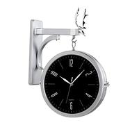 CWZZWS Creative Nordic Double Sided Wall Clock Stand Outside Home Decoration Clocks Wall Household Home Decor Deer Wall Watch Gift Easy to Hang, Silver