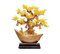 CWZZWS Crystal Tree Citrine Fortune Tree Ornament, with Gold Ingot Crystal Tree Decoration, Opening Housewarming Decor Money Tree Gem Tree(Beige)