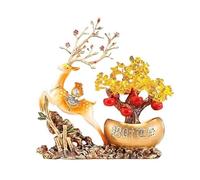 CWZZWS Crystal Tree Crystal Money Tree Feng Shui Ornament, Home Wealth Prosperity Table Deer Decoration Money Tree Gem Tree(Blue)