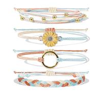 CWZZWS Cute Bracelets for Teen Girls Sunflower String Bracelet Summer Ocean Anklets Surfer Beach Bracelet Adjustable Waterproof Handmade Bracelets Anklets for Women Men Gifts for Teen Girls