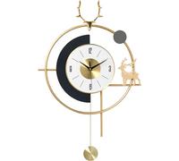 CWZZWS Deer Head Style Wall Clocks with Pendulum, Large Metal Fashion Decorative Living Room Home Quartz Clock,Modern Mute No Tick Hanging Wall Clock,-Orange||56x80CM